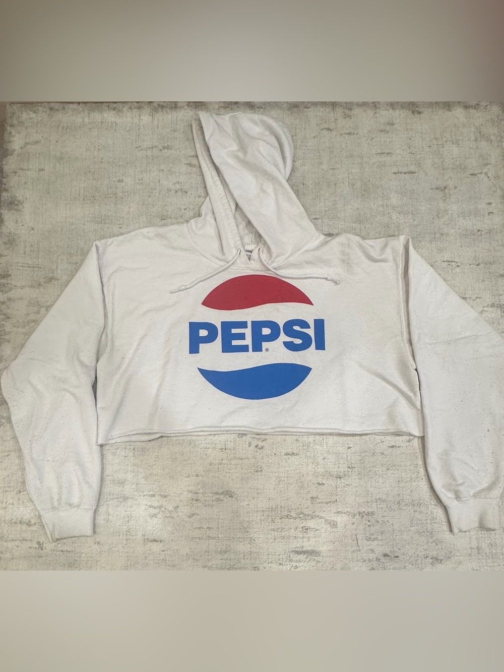 White Pepsi Logo Raw Hem Cropped Hoodie Sweatshirt | Y2K Streetwear